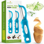Spring Chef Stainless Steel Swivel Potato Peelers for Kitchen, Dishwasher Safe Veggie Peeler for Kitchen with Soft Grip Handle & Sharp Blades, Great for Vegetable, Apple, Carrot - Set of 2 - Teal