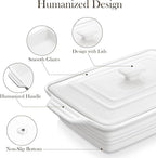 MALACASA 4.4 Quart Baking Dish With Lid, Porcelain Casserole dish with Lid, 13 x 9 Lasagna Pan Deep with Lid, Rectangular Bakeware With Handle, Microwave, Oven Safe, White, Series BAKE
