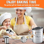 Flour Sifter,3 Cup with Scale Stainless Steel Flour Sifters,4 in 1 Baking Sifter Set with Powder Sugar Shaker Duster,Strainers Fine Mesh and Metal Scoop for Baking Cake,Pastries,Pies,Cupcakes,Desserts
