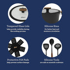 Oster Platinum Oxburg 14 Piece Forged Aluminum PFA Free Non-toxic Premium Ceramic Non Stick Interior Cookware & Kitchen Tools Set - Black w/Wood Handles