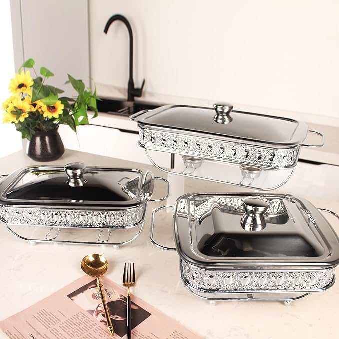 Casserole Dish 6" x 11"Glass Baking Dish with Stainless steel Lid and rack, Silver Rectangle 1.3 Qt Large Baking Pan For Casserole & Lasagna, Microwave Dishwasher Freezer Oven Safe