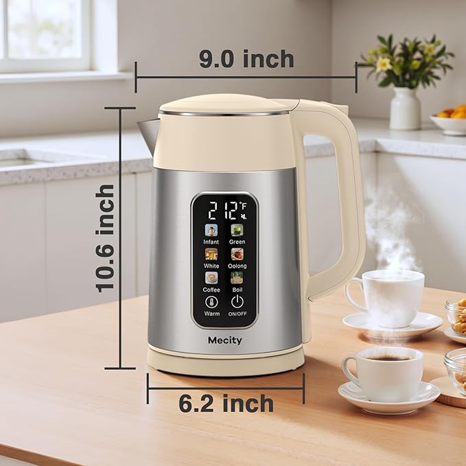 Mecity Electric Kettle 1.7L Touch Screen Temperature Control Water Boiler, No Plastic Contact with Water. 6 Preset Temperature Programs, 2 Hours Keep Warm, Stainless Steel