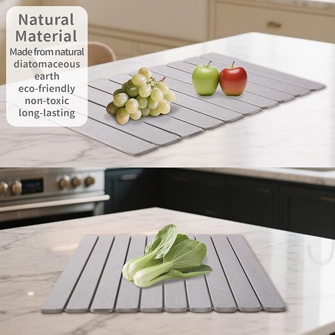 Coolcandy 24x16" Large Stone Dish Drying Mat, Quick Drying Mat Kitchen Counter, Foldable Kitchen Drying Mat, Diatomaceous Earth Stone Drying Mat, Collapsible Dish Mat Kitchen Mat For Drying