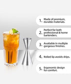 Slim Jigger for Bartending 8 Measurements Inside Cocktail Jigger 2 OZ 1 OZ Professional Duty Double Japanese Premium Food Grade Stainless Steel Bar Jigger Bartender Tool Accessories(304 SS)