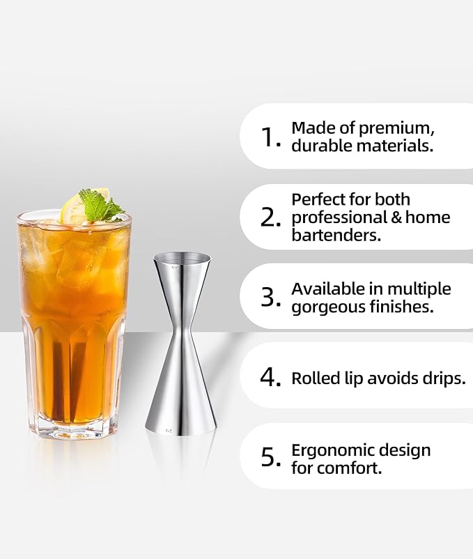 Slim Jigger for Bartending 8 Measurements Inside Cocktail Jigger 2 OZ 1 OZ Professional Duty Double Japanese Premium Food Grade Stainless Steel Bar Jigger Bartender Tool Accessories(304 SS)