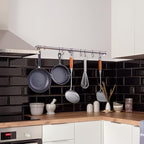 ROTHLEY Stainless Steel Hanging Pot Rack Hanger: 23.7 Inch Pot and Pan Hanger Wall Mounted Hanging Pot Bar Rack Heavy Duty Pot Hangers Kitchen Rail with 8 S Hooks (Brushed)