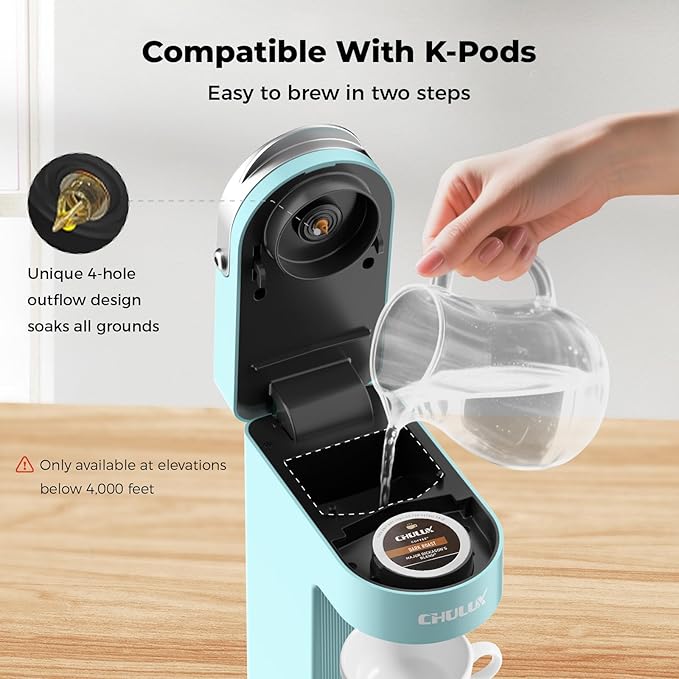 CHULUX Slim Single Serve Coffee Maker, Lightweight K-pod Coffee Machine for Travel & Home, Cyan