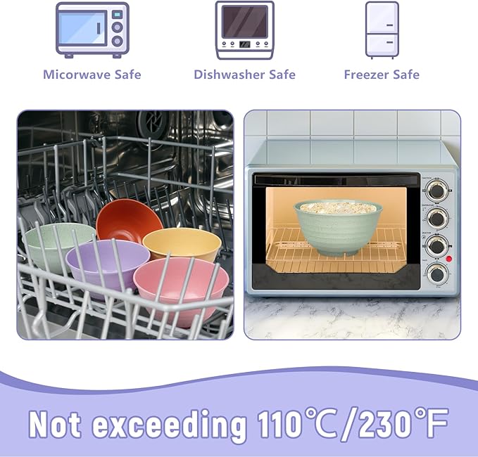 Cereal Bowls, 34 Oz Large Wheat Straw Dinnerware Sets of 6 with Spoon, Unbreakable Plastic Soup Bowls Reusable Microwave Dishwasher Safe for Salad Noodle Kitchen Breakfast, Multicolor