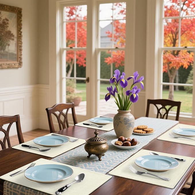 Homaxy Cloths Placemats for Dining Table Set of 4, Heat Resistant Washable Cotton Linen Blend Table Mats, Easy to Clean Place Mats for Indoor Outdoor Party Kitchen Decoration, 13" x 19", Cream