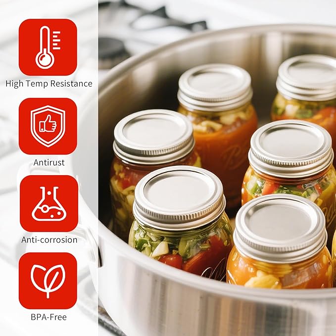 Aliggbent Canning Lids 130PCS, Mason Jar Lids Wide Mouth 86MM Canning Lids Anti-Rust and Leak Proof Airtight Split-Type Lids Silver Canning Flats with Silicone Seals for Mason Jars