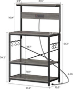SUPERJARE Bakers Rack with Power Outlets, Microwave Stand, 31.5 X 16.5 Inch Larger Desktop, Kitchen Storage Rack with Adjustable Middle Shelf, 6 S-Shaped Hooks, Coffee Bar Stand, Grey