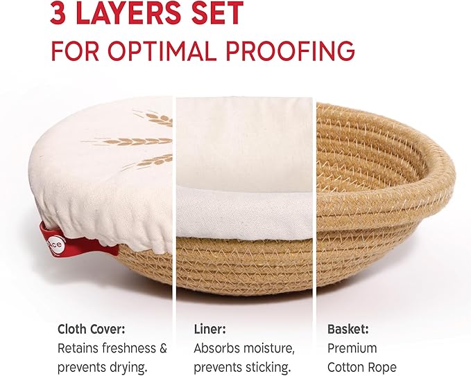 Cotton Rope Banneton Bread Proofing Basket Set, Oval & Round Bread Baskets with Liners & Covers for Artisan Bread Baking, Sourdough Bread Baking Supplies