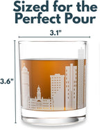 Greenline Goods – Detroit, MI Skyline Whiskey Glasses (Set of 2), 10 oz – Rocks/Old Fashioned Tumblers