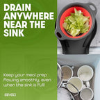 Collapsible Colanders with Self-Draining Base for Edge of Sink, Food Strainers (Small/Med/Large), Nested Design for Easy Storage (Red, Blue, Green) (4PC Set)