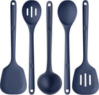 Silicone Kitchen Cooking Utensil Set: U-Taste High Heat Resistant 13.6in Kitchen Gadgets, BPA Free Non Stick Rubber Cook Accessories For Stir Frying, Serving, Basting, Mixing (5 Pieces, Midnight Blue)