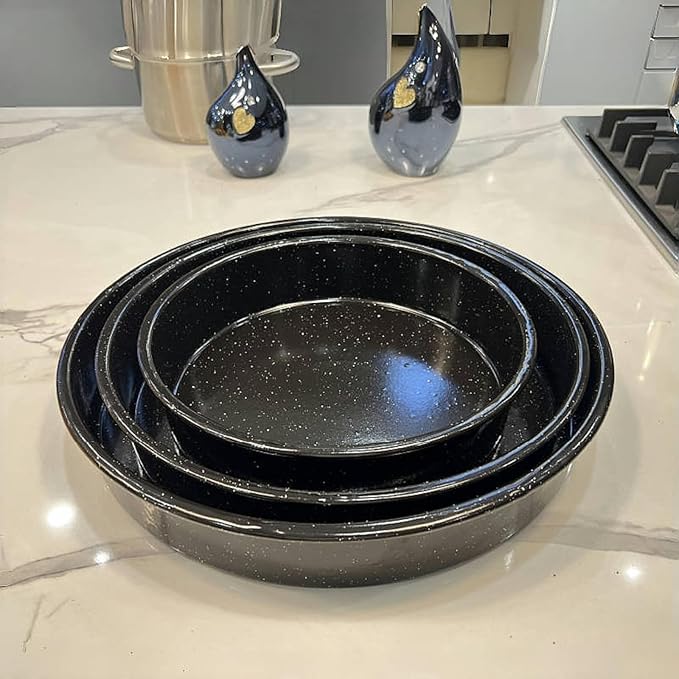 Enamel Roasting Pan Set Round Baking Pans 3pcs 10"/12"/14" Cake Pans High Performance Nonstick- Non-Toxic,PTFE&PFOA Free,Pizza Pan,Cookie Baking Sheets Oven Trays For Cooking
