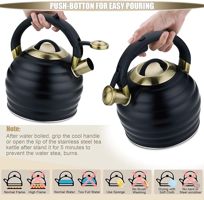 Tea Kettle for Stove Top Whistling Teapot, 3.2Q Tea Pot Stainless Steel Teakettle with Heat Proof Ergonomic Handle