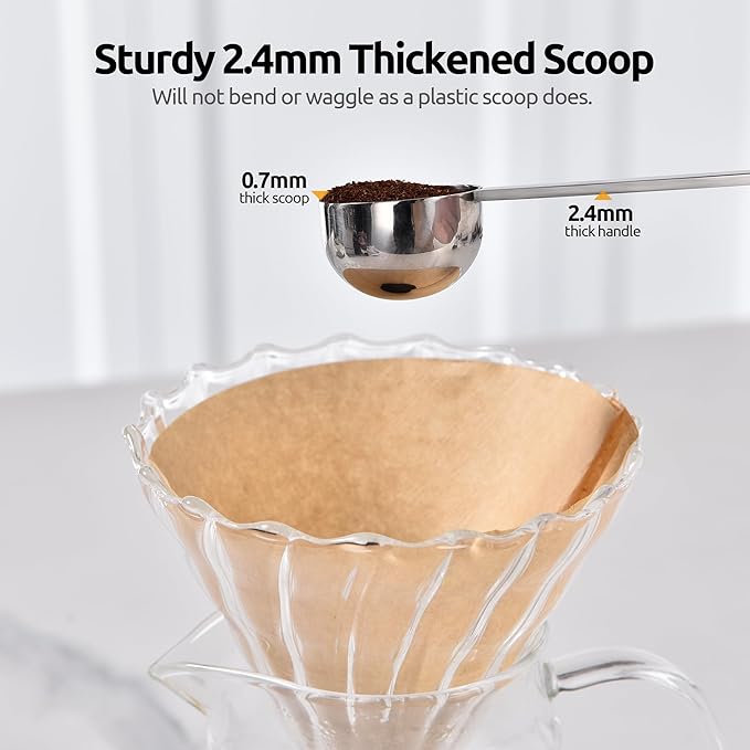 U-Taste Coffee Scoop 1 Tablespoon: 18/8 Stainless Steel Measuring Scooper for Ground Coffee, Bean, Powder, Espresso, 8.5in Extra Long Handle Metal Meaure Spoon for Canister, Jar (1Tbsp/15ml, Silver)