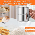 Flour Sifter,8 Cup Stainless Steel Flour Sifters,4 in 1 Baking Sifter Set with Powder Sugar Shaker Duster,Strainers Fine Mesh and Metal Scoop for Baking Cake,Pastries,Pies,Cupcakes,Desserts