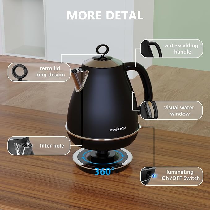 1.7L Electric Kettles, BPA Free Tea Kettle, Hot Water Boiler Heater, Stainless Steel Teapot, Auto Shut-Off & Boil-Dry Protection, 120V/1500W (Black)