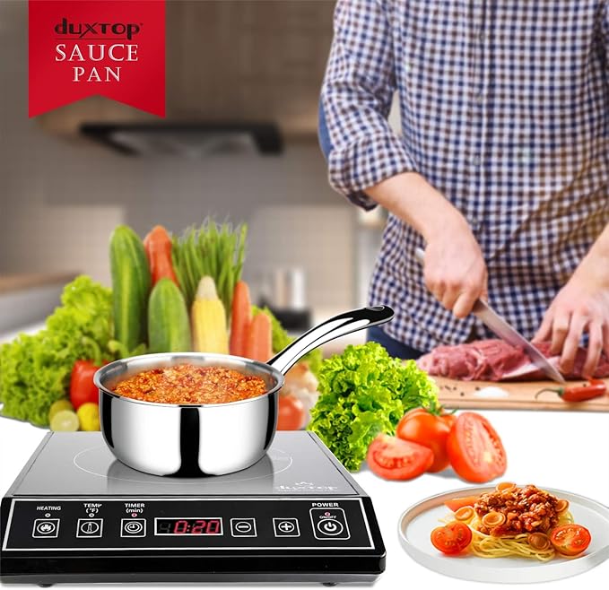 Duxtop Whole-Clad Tri-Ply Stainless Steel Saucepan with Lid, 1.6 Quart, Kitchen Induction Cookware
