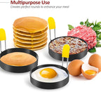 Egg Ring for Frying Eggs and English Muffin - Round Egg Shaper Mold with Anti-scald Handle - Stainless Steel Non-stick Egg Cooker Ring - 4 Pack