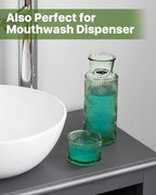 Bedside Water Carafe and Glass Set, Mouthwash Dispenser for Bathroom, 21.6 Oz Glass Water Bottles with 6 Oz Drinking Cup as Lid, Water Pitcher for Nightstand, Kitchen (Green)