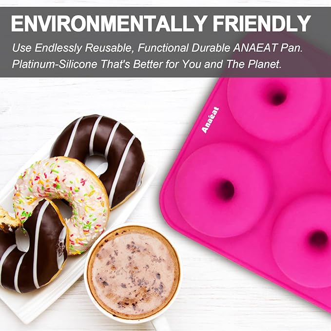 Anaeat 3 Pack Donut Pan Silicone Baking Mold, Just Pop Out! Non-Stick Doughnuts Baking Pans BPA Free for 6 Full-Size Donuts, Muffin, Cake Biscuit Bagels - Oven & Dishwasher Safe (Multicolor)