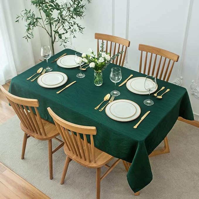maxmill Christmas Hunter Green Tablecloth, Spill-Proof and Water Resistance Heavy Weight Soft Table Cloth for Christmas, Holiday and Family Gatherings, Dinner Rectangle 60 x 84 Inch, Hunter Green