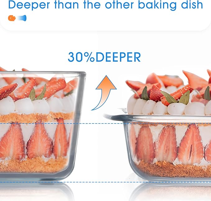 NUTRIUPS 2.6QT Deep Glass Baking Dish with Lid,（9×7in ）Deep Rectangular Glass Baking Dish for Oven