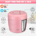 Thermo Food Jar for Hot Food Adults 32OZ Soup Thermo Lunch Containers Wide Mouth Vacuum Insulated Stainless Steel Leakproof Bento Box with Spoon (Pink2)