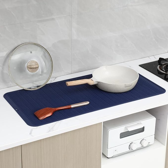 Silicone Dish Drying Mat for Multiple Usage,Easy clean,Eco-friendly,Heat-resistant Silicone Mat for Kitchen Counter or Sink,Refrigerator or Drawer Liner Navy Blue 5XL 36inches x 18inches