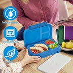 Kids Chill Leak-Proof Lunch Box-Included Reusable Ice Pack Keeps Food Cold;3-Compartment Bento Lunch Container,Microwave & Dishwasher Safe,Bento Lunch Box for School,Trvael (Blue)
