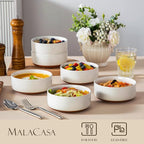 MALACASA Cereal Bowls Set of 6, 24 OZ Ceramic Bowls for Kitchen, Soup Bowl Breakfast Bowls, Dishwasher Microwave Safe, Khaki White, Series TARA