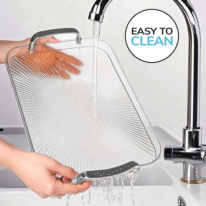 Serving Tray with Handles Set of 3 Rectangular Large Serving Platters 16.5/14.9/13.2 Inch White Plates for Dinner, Party, Entertaining, Transparent