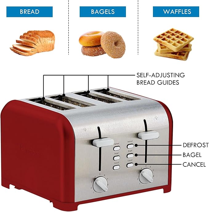 Kenmore 40604 4-Slice Toaster with Dual Controls in Red