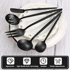 Matte Black Serving Silverware Set, 5-Piece Round Shared Utensils Set of Stainless Steel, Hostess Flatware Serving Set, Satin Finish, Dishwasher Safe