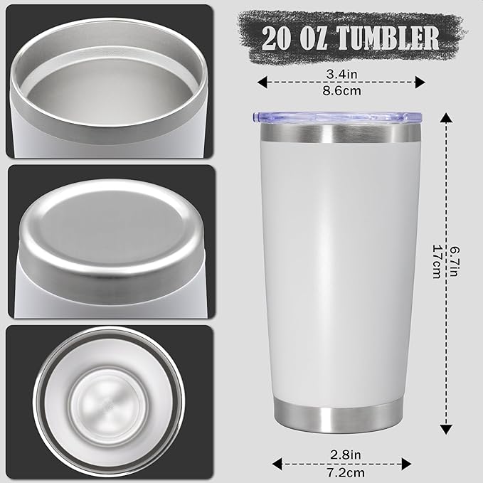 20 oz Tumbler Coffee Tavel Tumblers Bulk with Lid Stainless Steel Double Wall Vacuum Insulated Mug Powder Coated Cups fit Car Cupholder for Hot and Cold - White, 4Pack