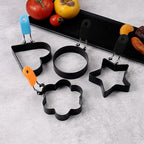 4 Pack Egg Poachers Rings, Stainless Steel Egg Cooking Rings, Round Pancake Mold for Frying Eggs, Omelet and Muffins, Non-stick Fried Egg Mold Ring, 4 Shapes