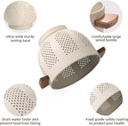 Metal Colander with Wood Handle and Stable Base, Powder Coated Steel Kitchen Strainer Basket for Draining Pasta, Vegetable and fruit(7quart,Sandyellow)