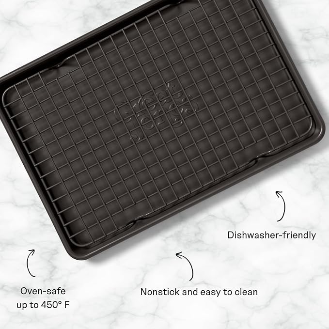 Great Jones Little Sheet Pan & Little Chill Rack Set (Pepper) | 13.5 x 9.5 Heavy-Duty Nonstick Pan & Cooling Rack | Baking Tray & Wire Rack for Cooking, Baking, Roasting | Oven & Dishwasher Safe