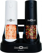 Electric Salt and Pepper Grinder Set with USB Charging Base, Upgraded 95ml Larger Capacity, Adjustable Coarseness, ABS Automatic Pepper Mill with One-Hand Operation, 2 Pack(Black+White)