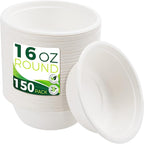 Paper Bowls 16 oz [150-Pack], Heavy Duty Disposable Bowls Perfect for Hot Soup and Milk Cereals, 100% Compostable and Eco-Friendly Made from Bagasse