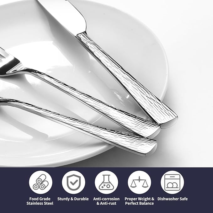 Silverware Set, 18/10 Stainless Steel 50 PieceFlatware Set for 10, Utensil Sets DishwasherSafe, Rust-Resistant, Modern Cutlery Set forHome, Wedding, Restaurant
