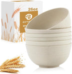 Wheat Straw Bowl, 26 OZ Cereal Bowls Set of 6, Unbreakable Plastic Bowls Reusable, Dishwasher and Microwave Safe Bowls for Kitchen, Camping, Serving Bowl for Soup, Cereal, Salad (Beige)