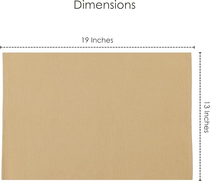 Croissant Brown Placemats Set of 6, Cotton Ribbed Tabletop, Non-Slip Wrinkle Free Kitchen Table Mats for Dining Table, 13x19 Inch