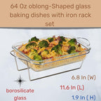 Moss & Stone Glass casserole Dish Made by Borosilicate Glass, 10 X 6.5 Inch Durable Bakeware Dish Oven Safe & Microwave Safe, Clear Glass Rectangular Baking Pan (1 Pcs & Stand)