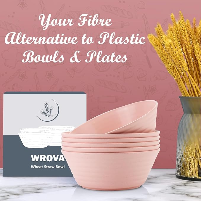 Wheat Straw Bowl Sets,6 PCS Unbreakable Cereal Bowl 36 OZ,Microwave and Dishwasher Safe Bowls,Kitchen Bowls BPA Free for Serving Soup,Oatmeal and Salad （Sakura）
