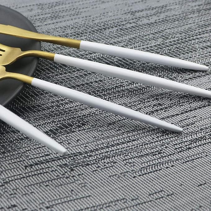 JASHII Luxury Wthie Gold Flatware, Silverware Sets, 5-piece Elegant Cute 18/10 Stainless Steel Silverware Set for Eating Home Kitchen Hotel Restaurant, Service Sets for 1 People, Dishwasher Safe