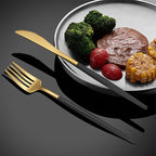 40 Pieces Matte Black&Gold Silverware Set, Stainless Steel Black&Gold Flatware Set for 8, Satin Finish Spoons and Forks Silverware Set, Black&Gold Cutlery Utensils Set, Dishwasher Safe